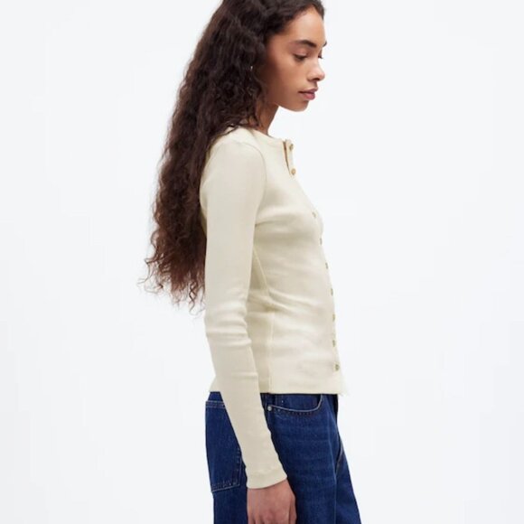 NWT Madewell Vintage Ivory Garment-Dyed Ribbed Cardigan Tee - Size: Extra Small - Picture 12 of 13